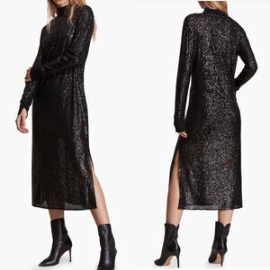 All Saints‎ Sequin Juela Midi Dress, Black, Cocktail Holiday Party, XS (0) NWT